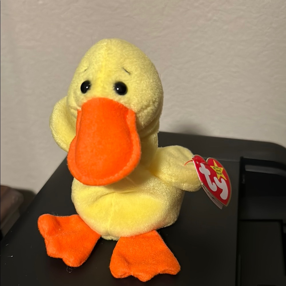 Ty 1993 1st Edition Quackers Yellow and Orange Plush Duck Toy